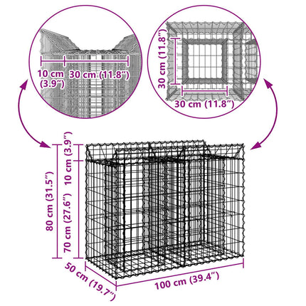 Gabion højbed 100 x 50 x 80 cm Galvaniseret stål Sølv