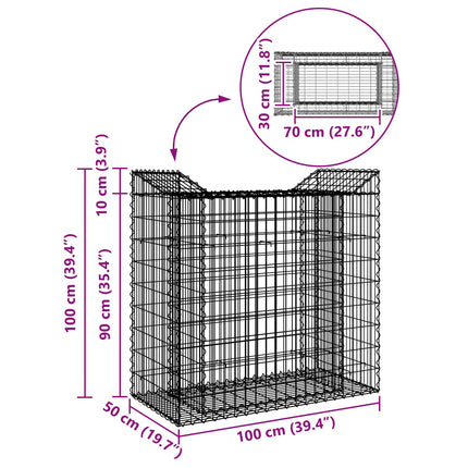 Gabion højbed 50 x 100 x 100 cm Galvaniseret stål Sølv