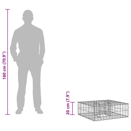 Gabion højbed 60 x 60 x 20 cm Galvaniseret stål Sølv