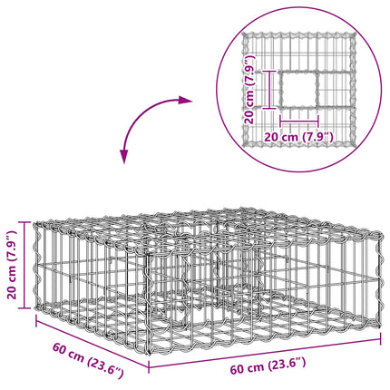Gabion højbed 60 x 60 x 20 cm Galvaniseret stål Sølv