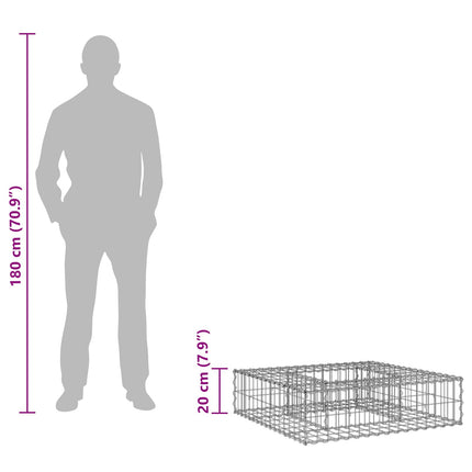 Gabion højbed 80 x 80 x 20 cm Galvaniseret stål Sølv
