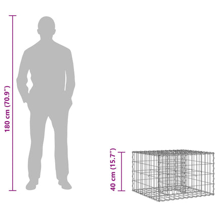 Gabion højbed 60 x 60 x 40 cm Galvaniseret stål Sølv