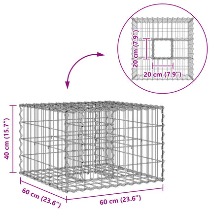 Gabion højbed 60 x 60 x 40 cm Galvaniseret stål Sølv