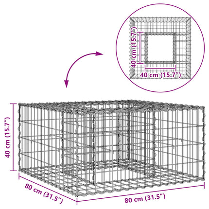 Gabion højbed 80 x 80 x 40 cm Galvaniseret stål Sølv