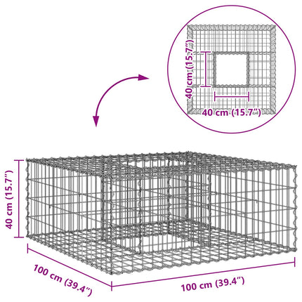 Gabion højbed 100 x 100 x 40 cm Galvaniseret stål Sølv