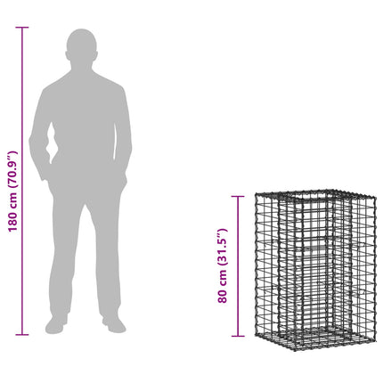Gabion højbed 50 x 50 x 80 cm Galvaniseret stål Sølv