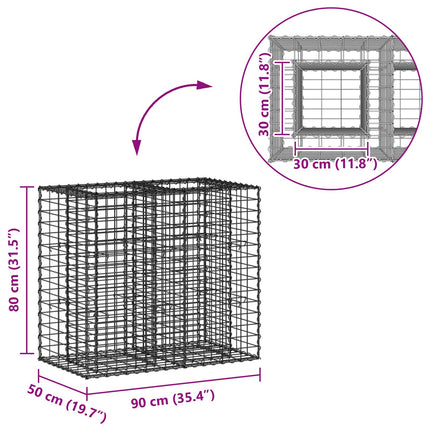 Gabion højbed 90 x 50 x 80 cm Galvaniseret stål Sølv