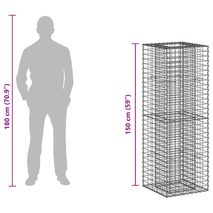 Gabion højbed 50 x 50 x 150 cm Galvaniseret stål Sølv
