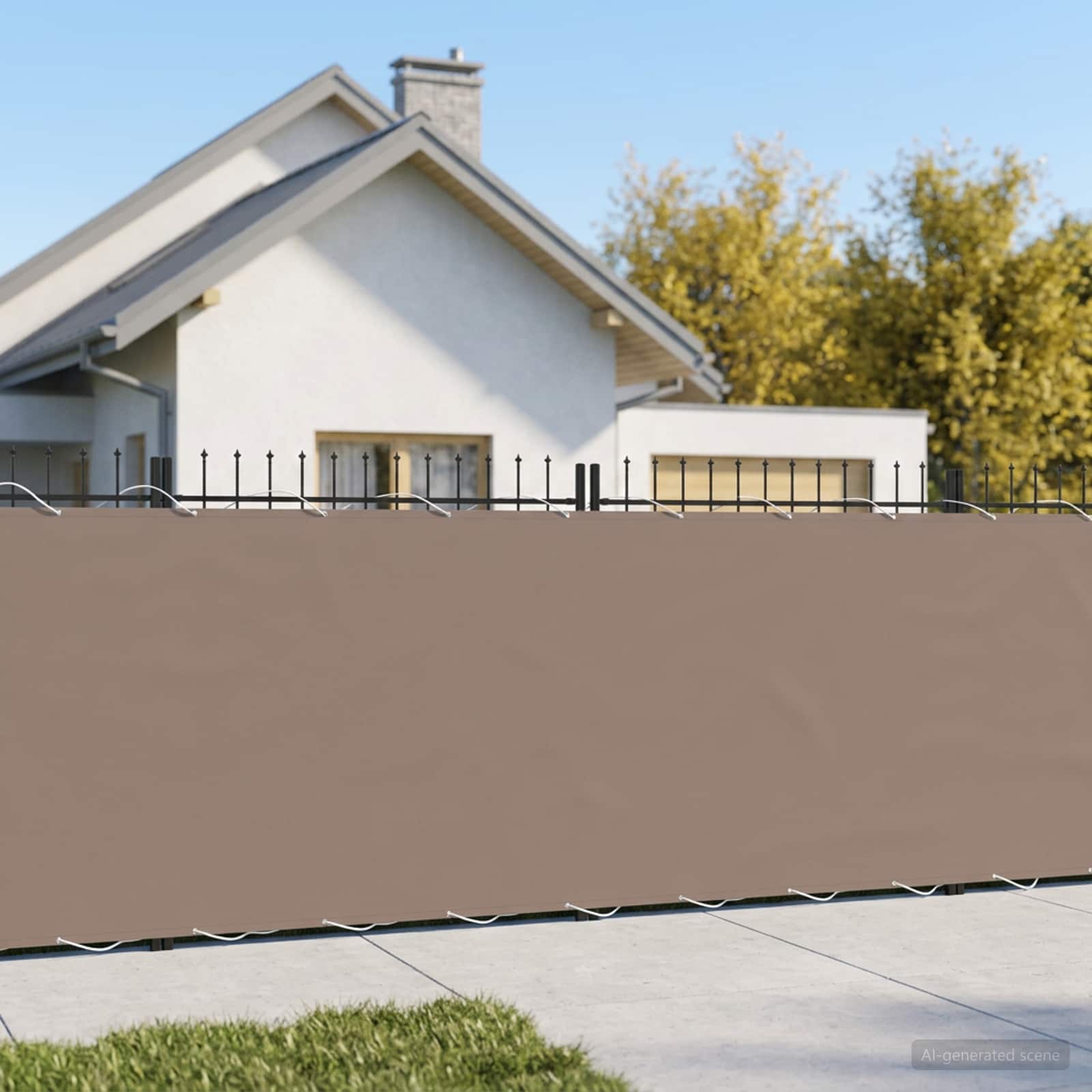 Balkon Afskærmning 1,5 x 15 m Stof med PU-belægning Gråbrun billede