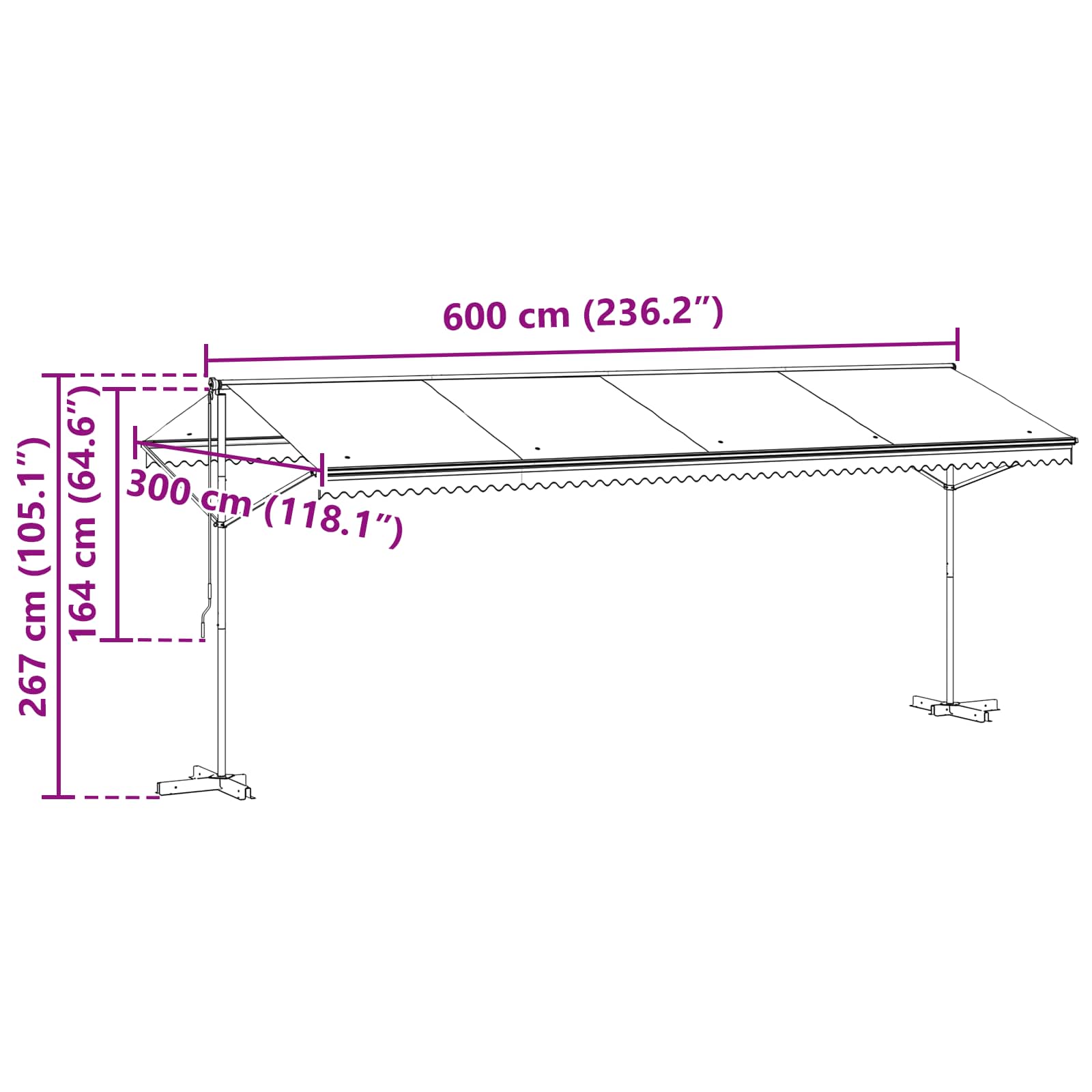 Fritstående markise Antracit 6 x 3 m Polyester