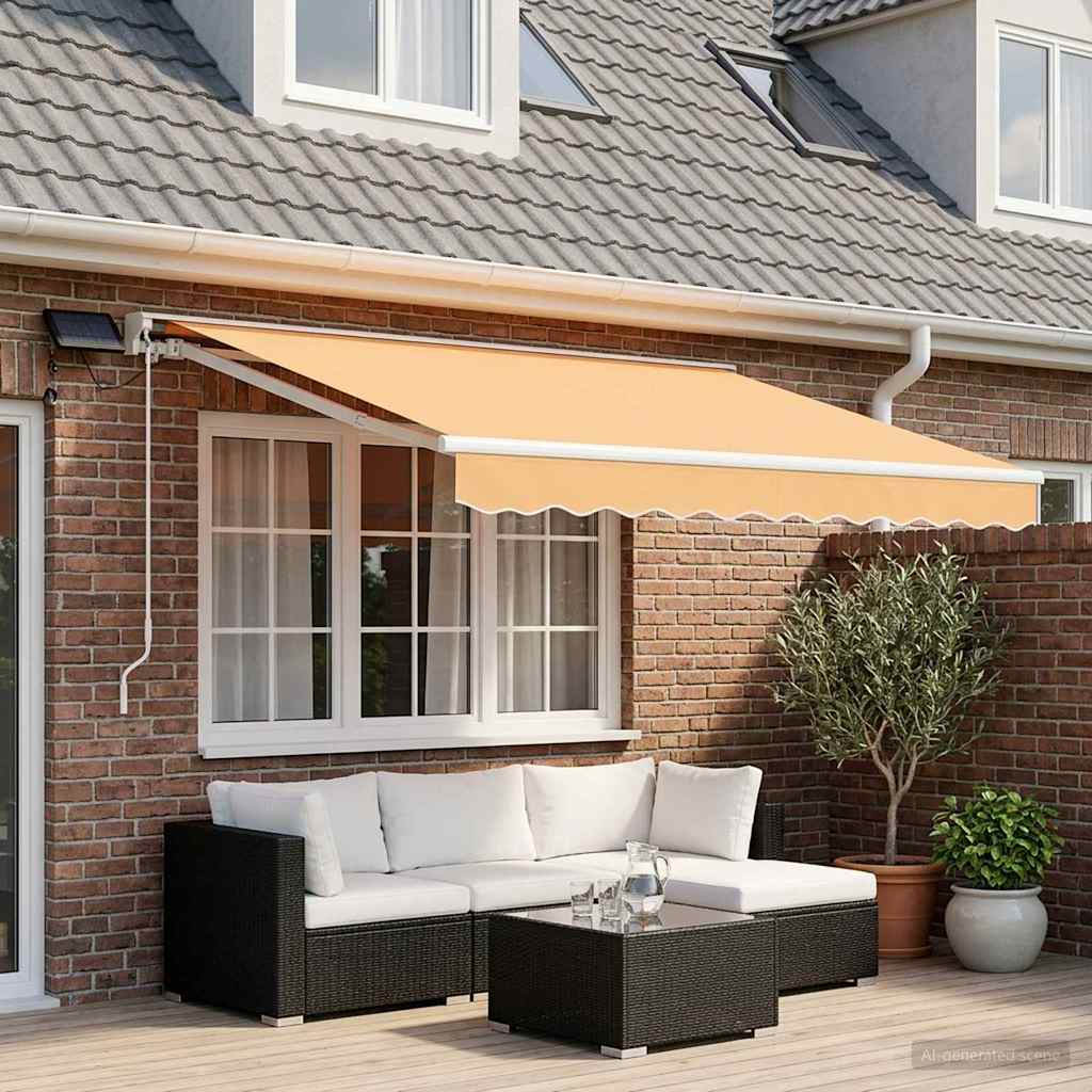 Manuel markise-ramme med LED-lys Sandfarvet 3,5 x 2,5 m