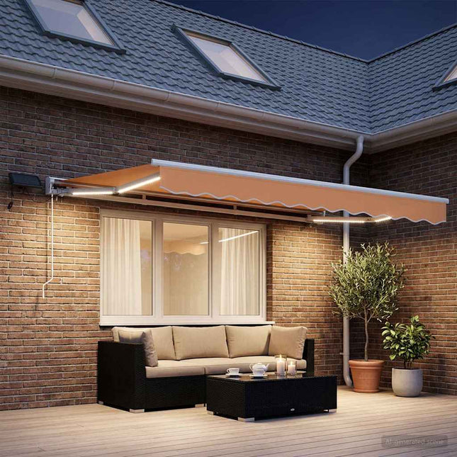 Manuel markise-ramme med LED-lys Sandfarvet 3,5 x 2 m