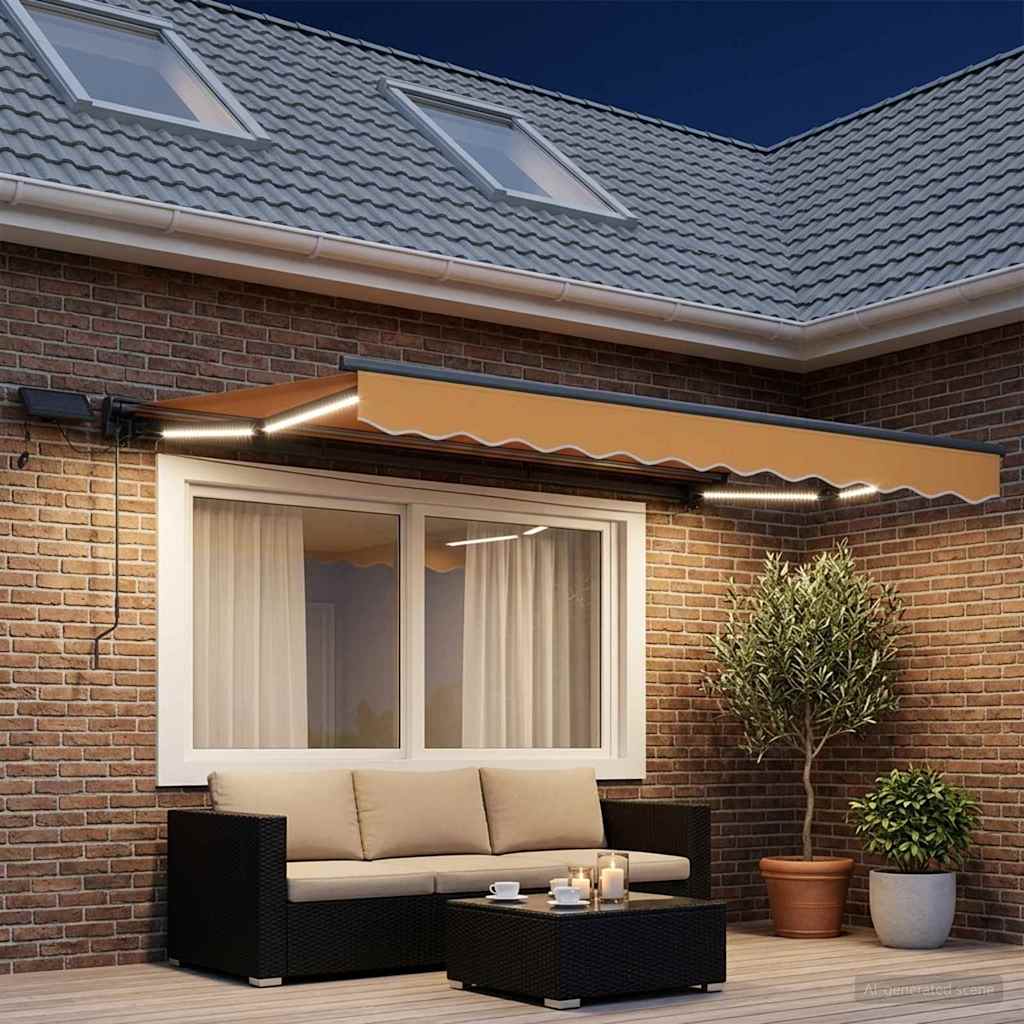 Manuel markise-ramme med LED-lys Sandfarvet 3,5 x 2,5 m