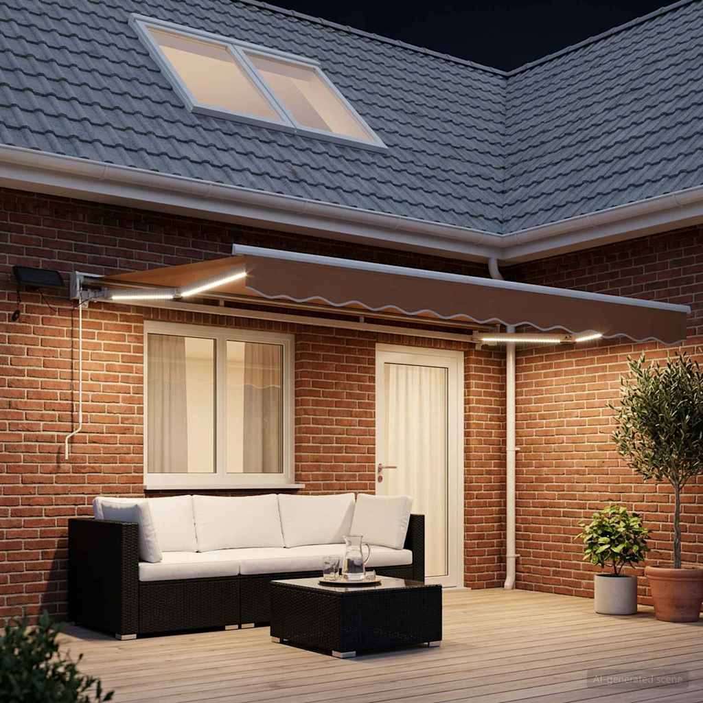 Manuel markise-ramme med LED-lys Sandfarvet 4,5 × 3 m