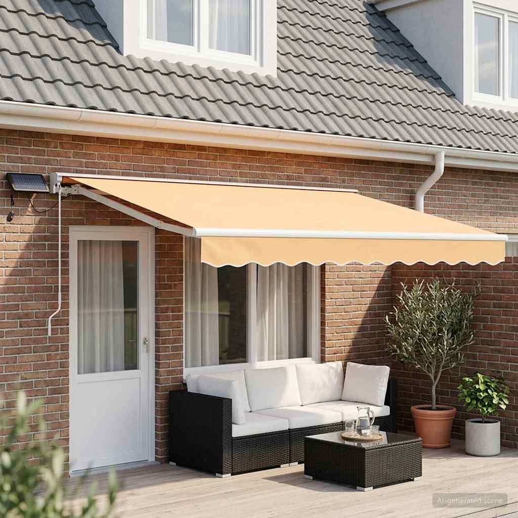 Manuel markise-ramme med LED-lys Sandfarvet 4,5 × 3 m