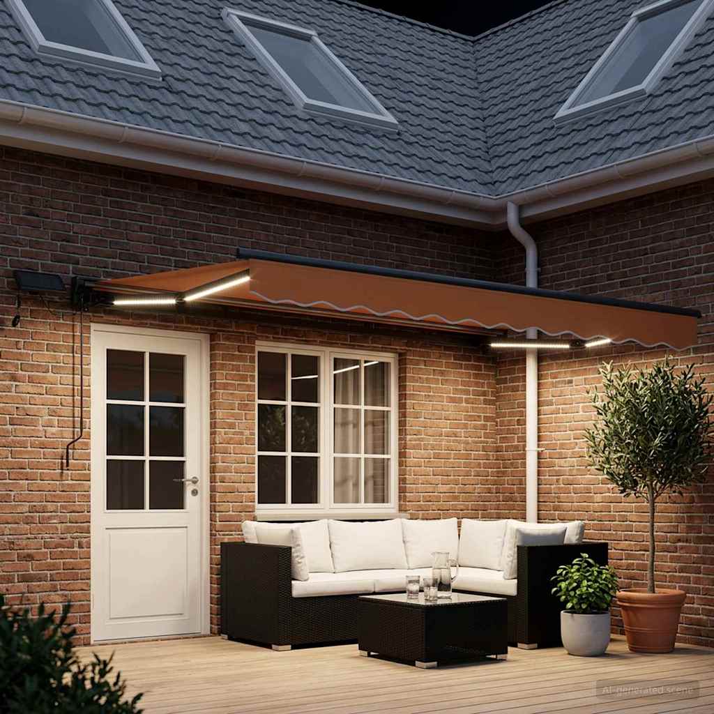 Manuel markise-ramme med LED-lys Sandfarvet 4,5 × 3 m