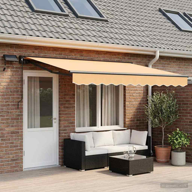 Manuel markise-ramme med LED-lys Sandfarvet 4 x 2 m