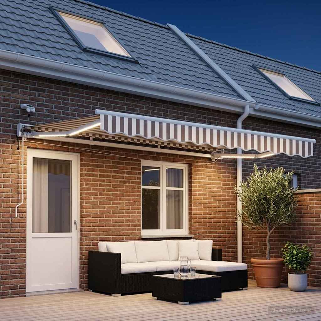Elektrisk Utrækkelig Markise Lys Grå og Hvid 4,5 × 3,5 m
