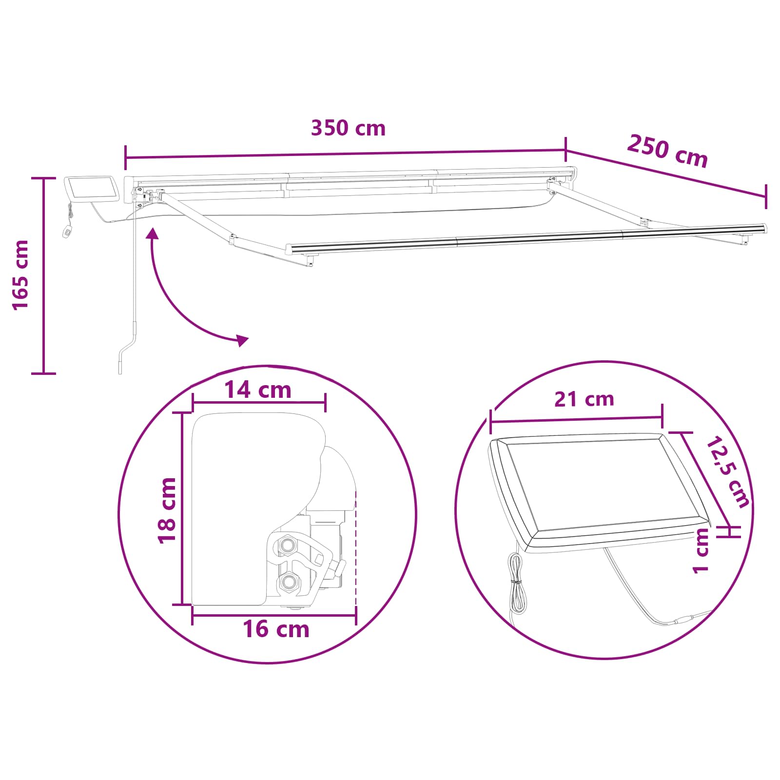 Manuel markise-ramme med LED-lys Sandfarvet 3,5 x 2,5 m