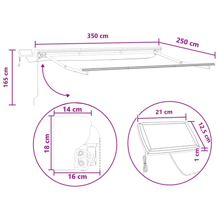 Manuel markise-ramme med LED-lys Sandfarvet 3,5 x 2,5 m
