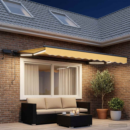 Manuel markise-ramme med LED-lys Sandfarvet 4 × 3,5 m