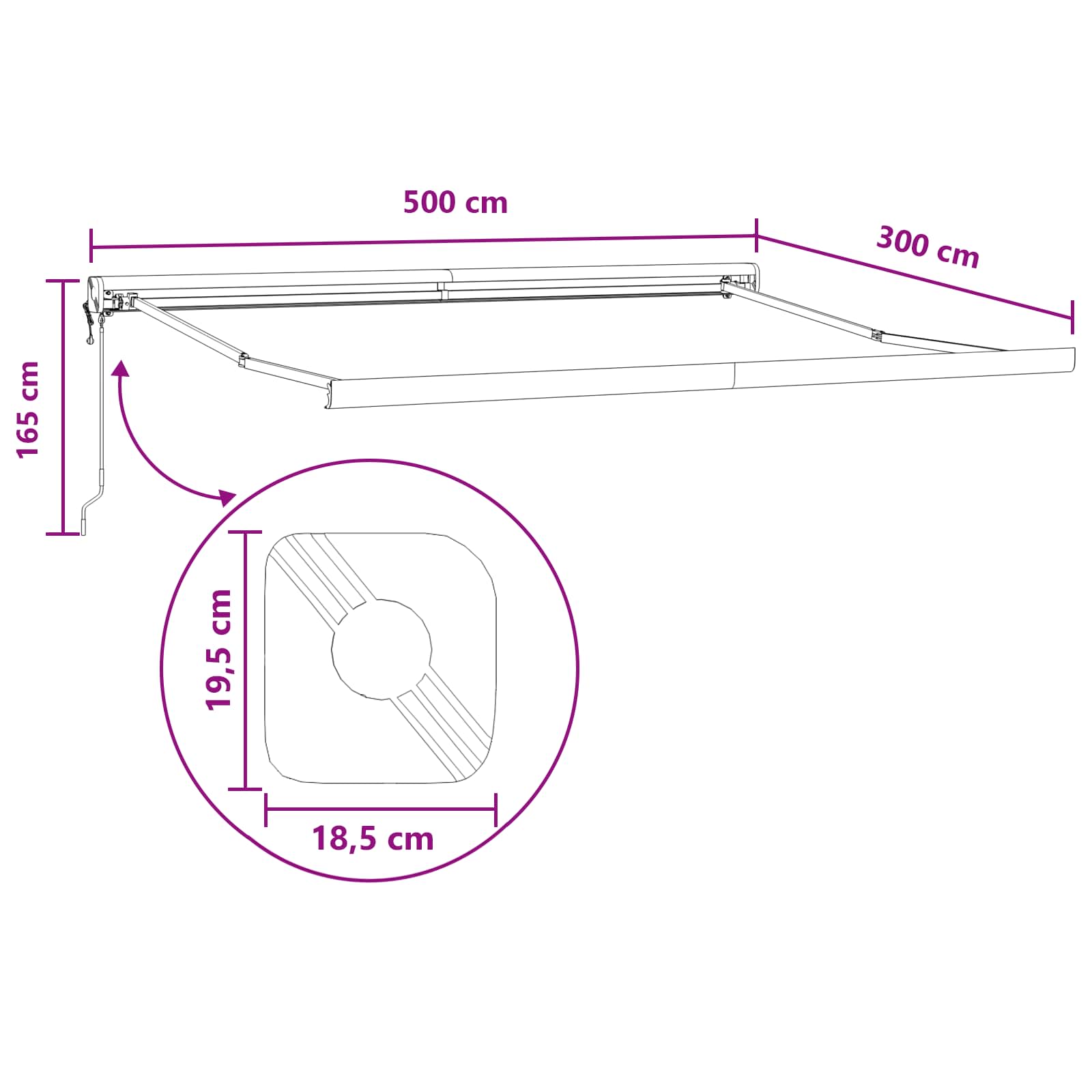 Markise Sandfarvet 500 × 300 cm Polyester og Aluminium