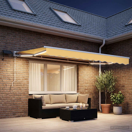 Manuel markise-ramme med LED-lys Sandfarvet 5 x 3 m