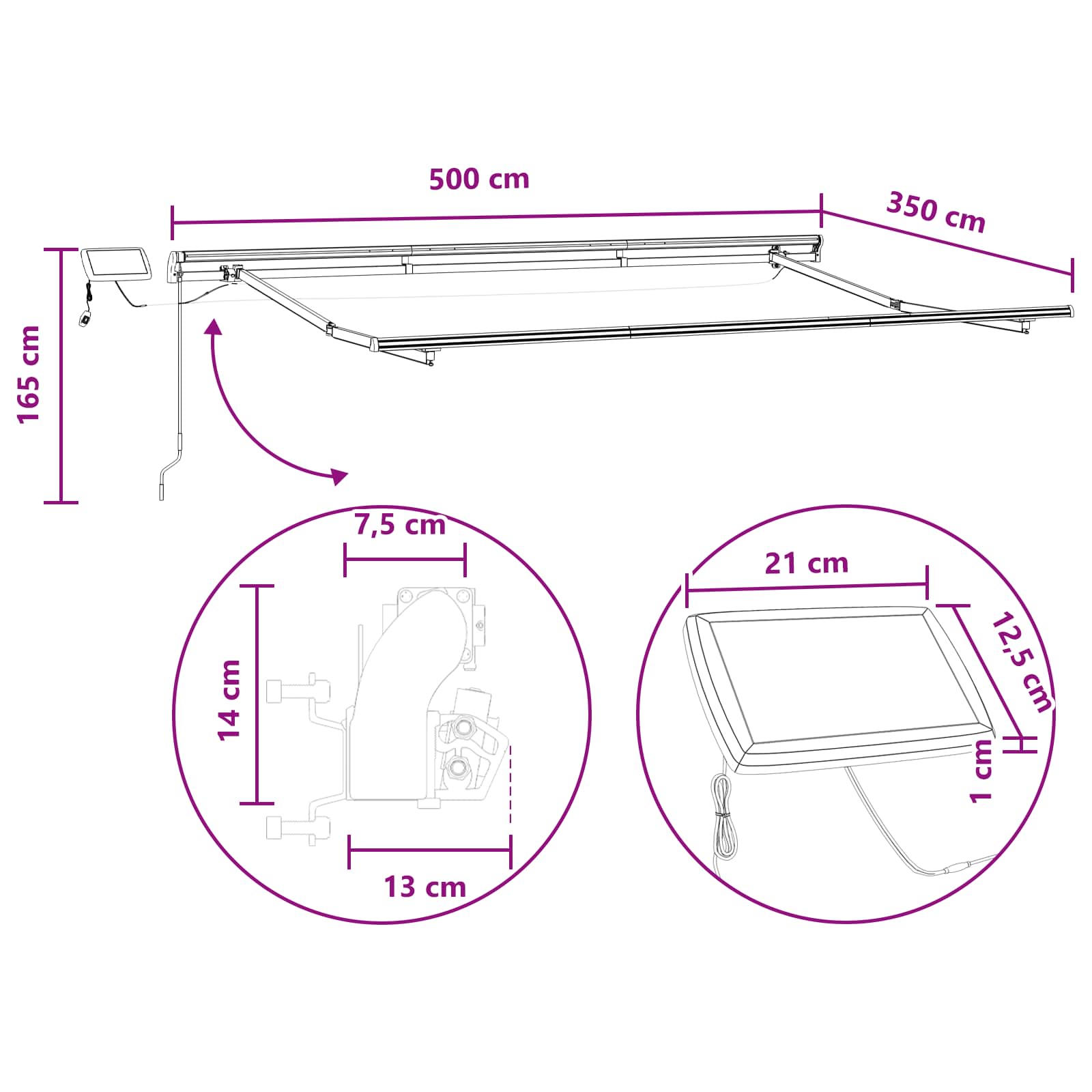 Utrækkelig Markise Sandfarvet 500 × 350 cm Stof