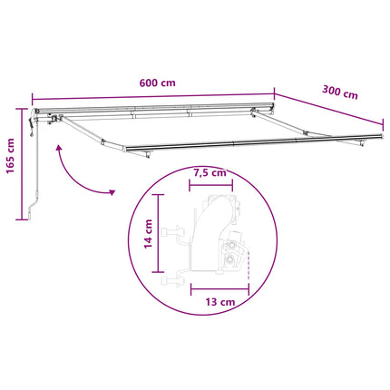 Udtrækkelig markise Sandfarvet 600 × 300 cm Stof og aluminium