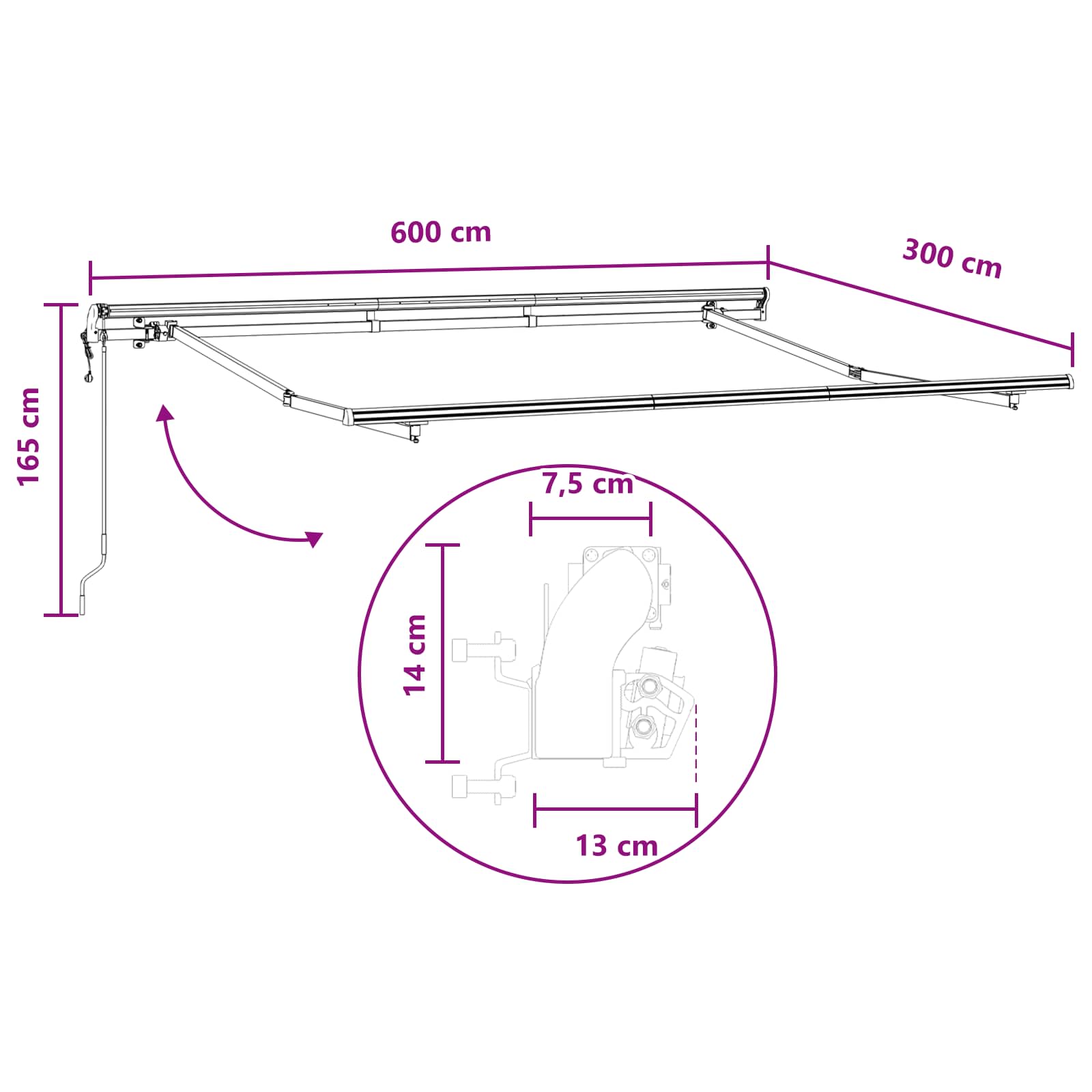 Utrækkelig Markise Lys Grå og Hvid 600 × 300 cm