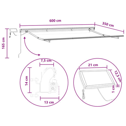 Udtrækkelig markise Lys Grå og Hvid 600 × 350 cm