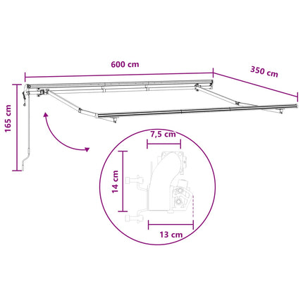 Udtrækkelig markise Sandfarvet 600 × 350 cm Stof og aluminium