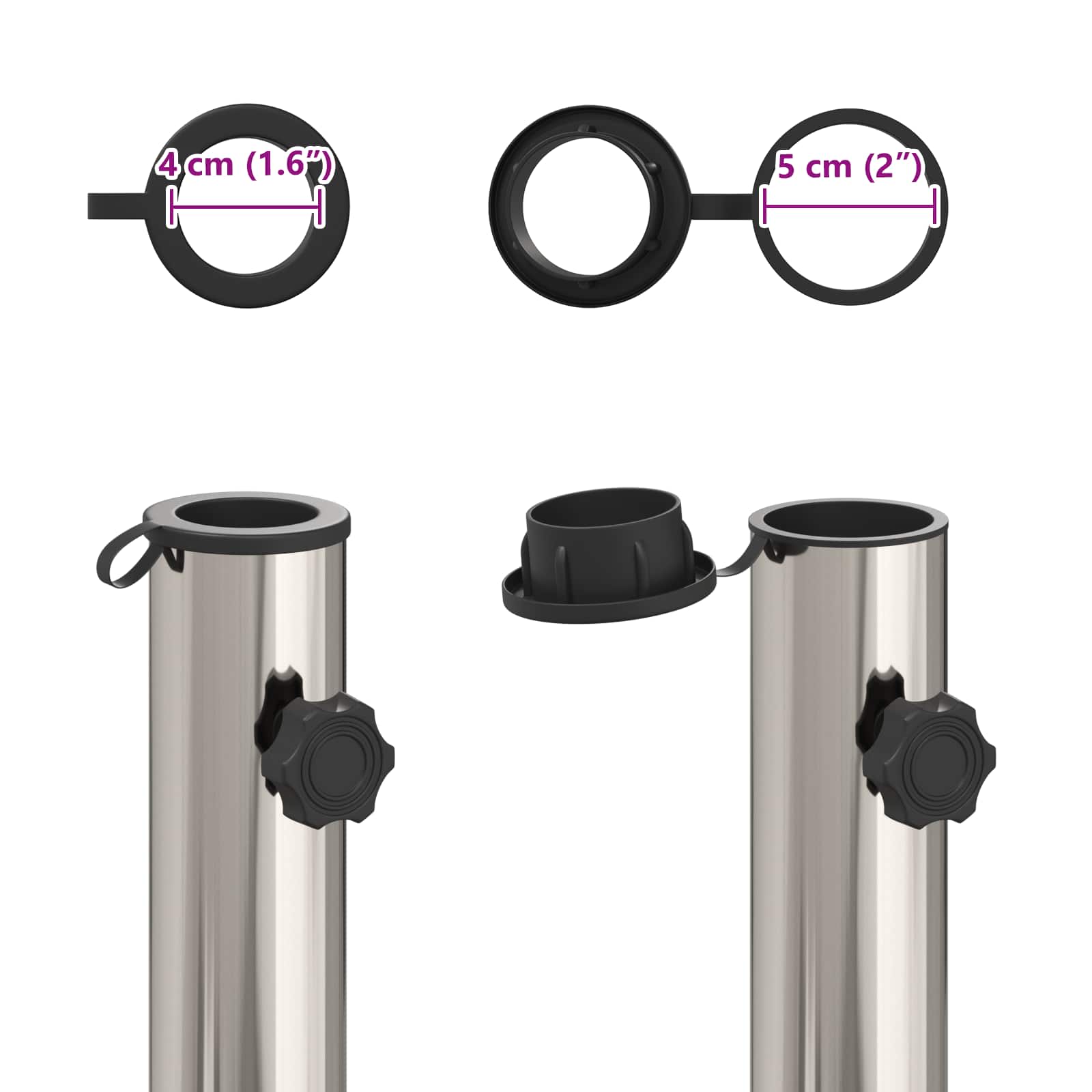 Granitsokkel med hjul til 40-50 mm mast 29 kg Sort