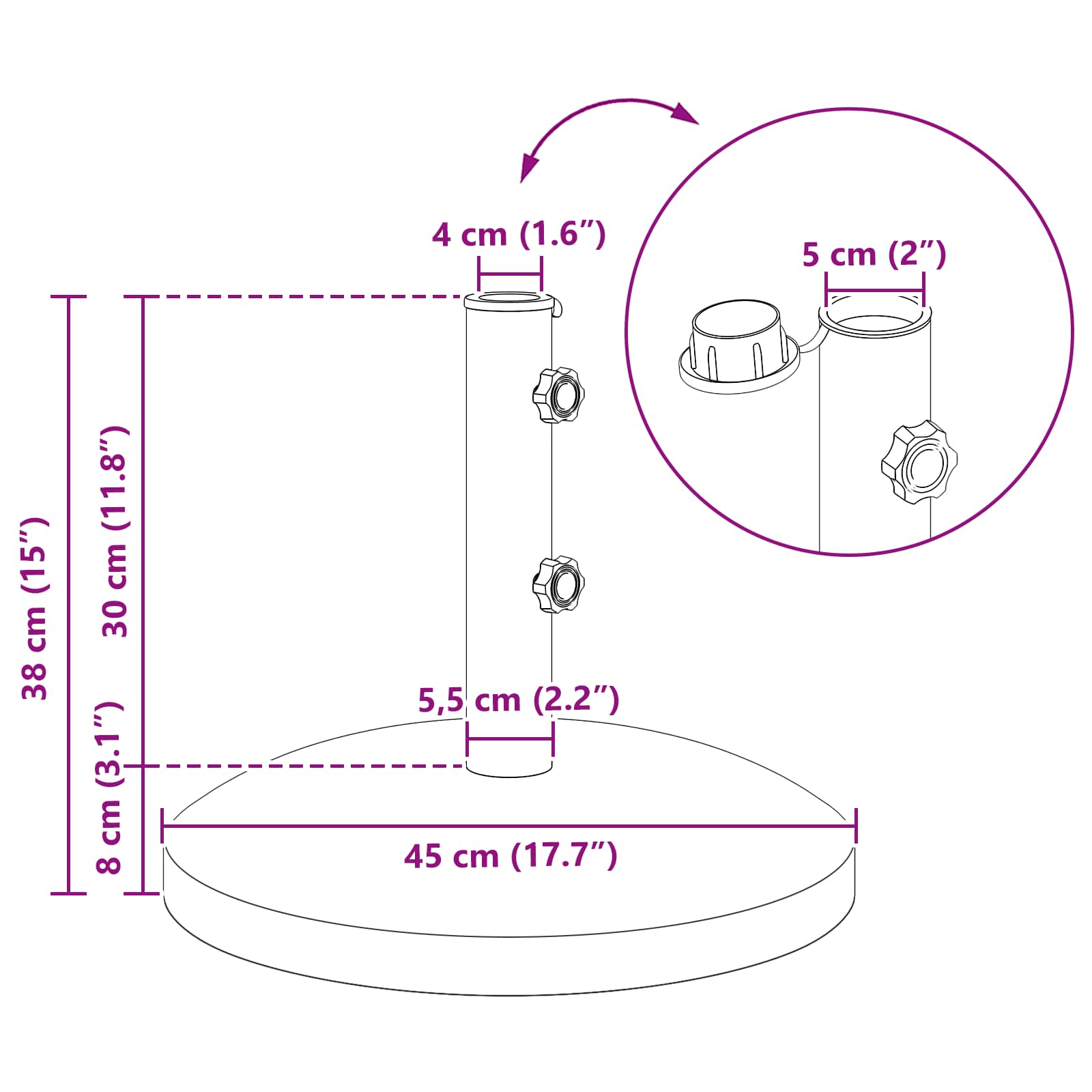 Parasolfod til 40-50 mm pole 26.45 kg Grå for 40-50 mm Pole