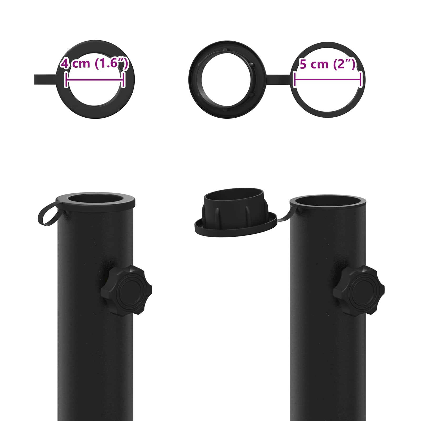 Parasolfodrør 0.6 kg Sort Jern for 40-50 mm Pole