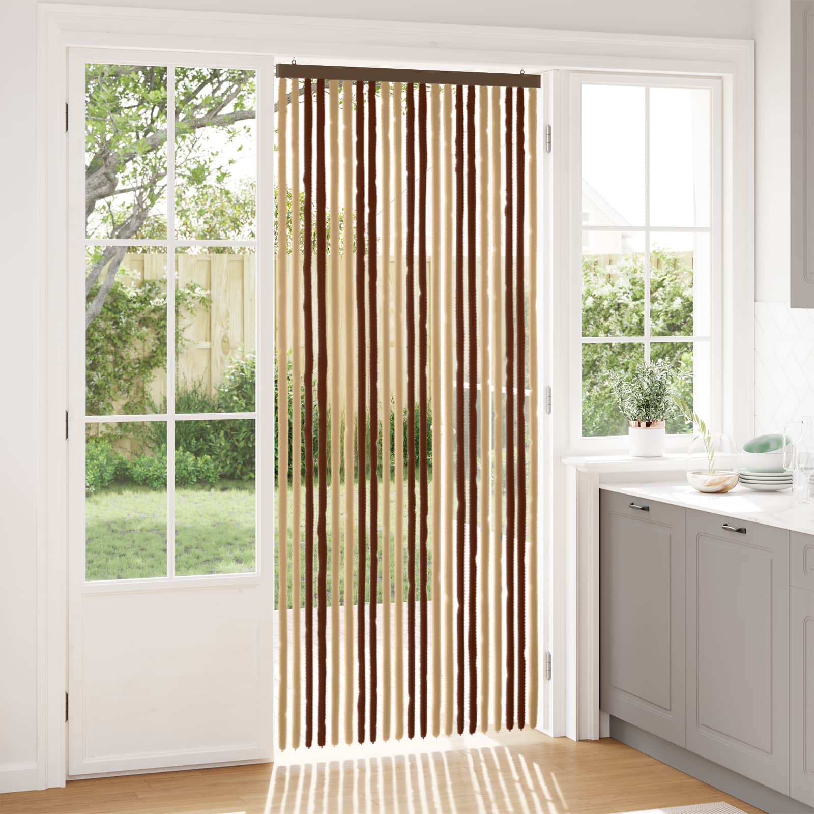 Insektgardin i chenille Brun og Beige 90 x 220 cm 100% PP