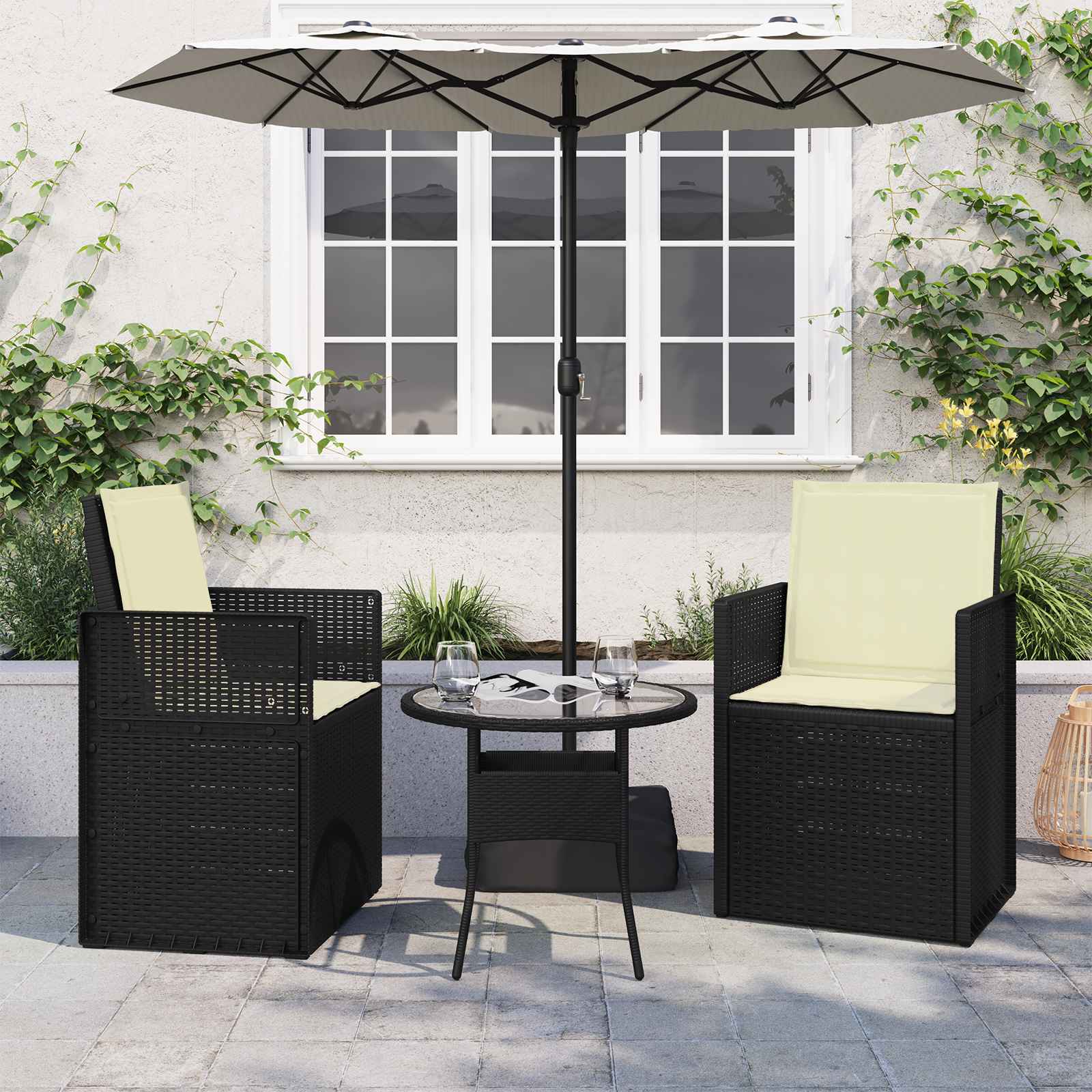 Sæde- og rygpuder 2 pcs Cremefarvet 47 x 45 x 2 cm Polyester