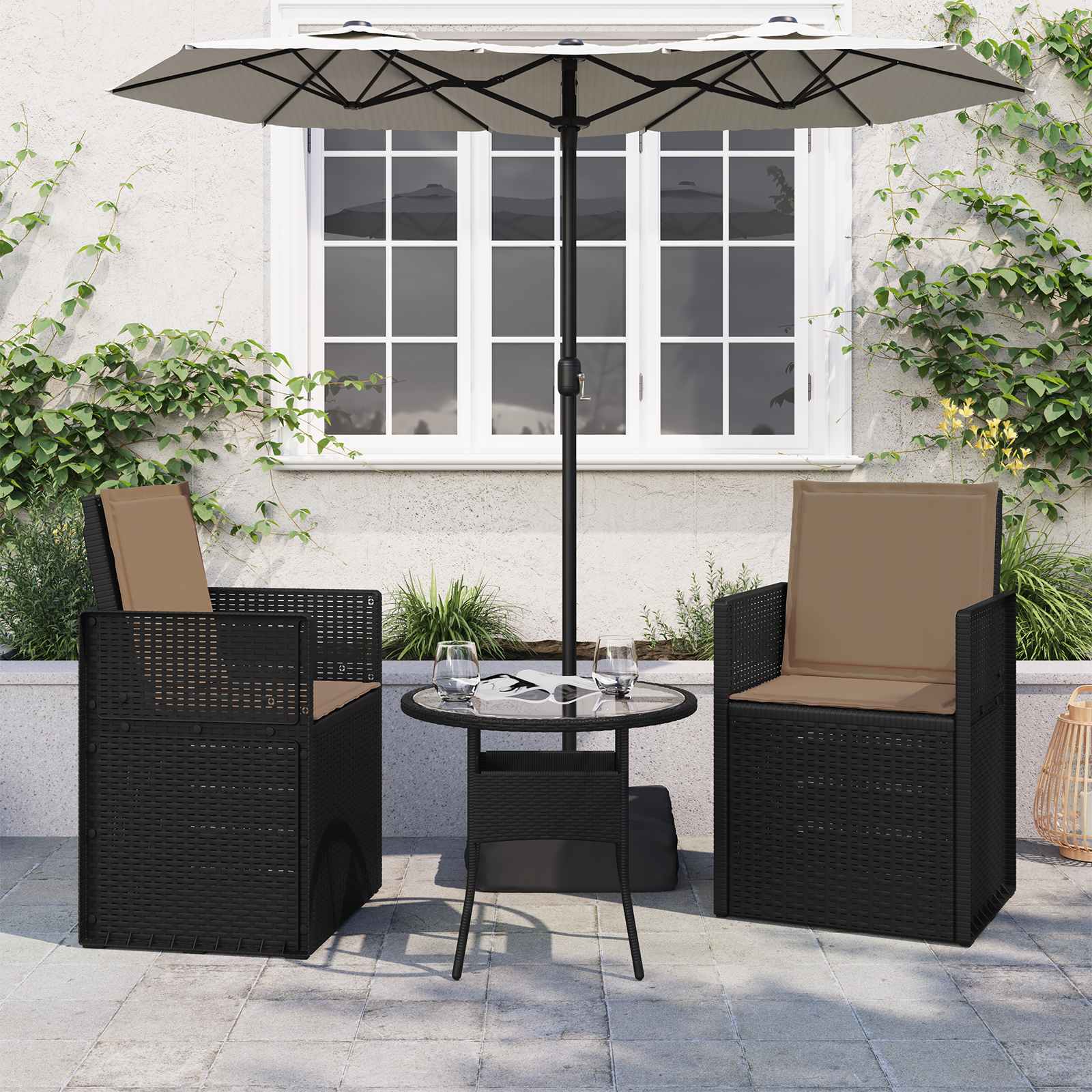 Sæde- og rygpuder 2 pcs Gråbrun 47 x 45 x 2 cm Polyester