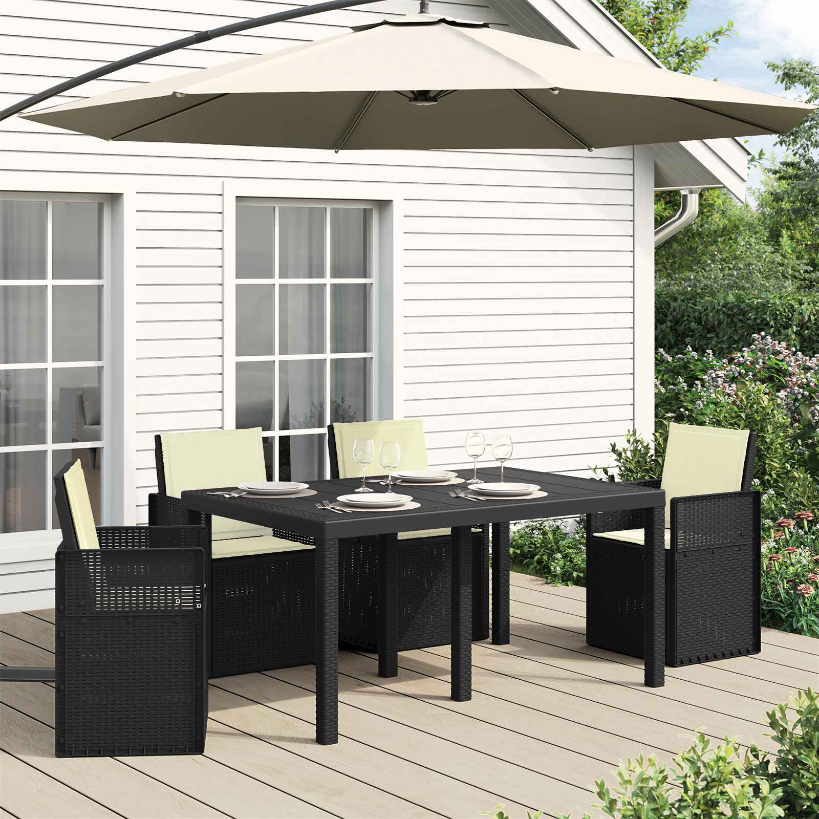 Sæde- og rygpuder 4 pcs Cremefarvet 47 x 45 x 2 cm Polyester