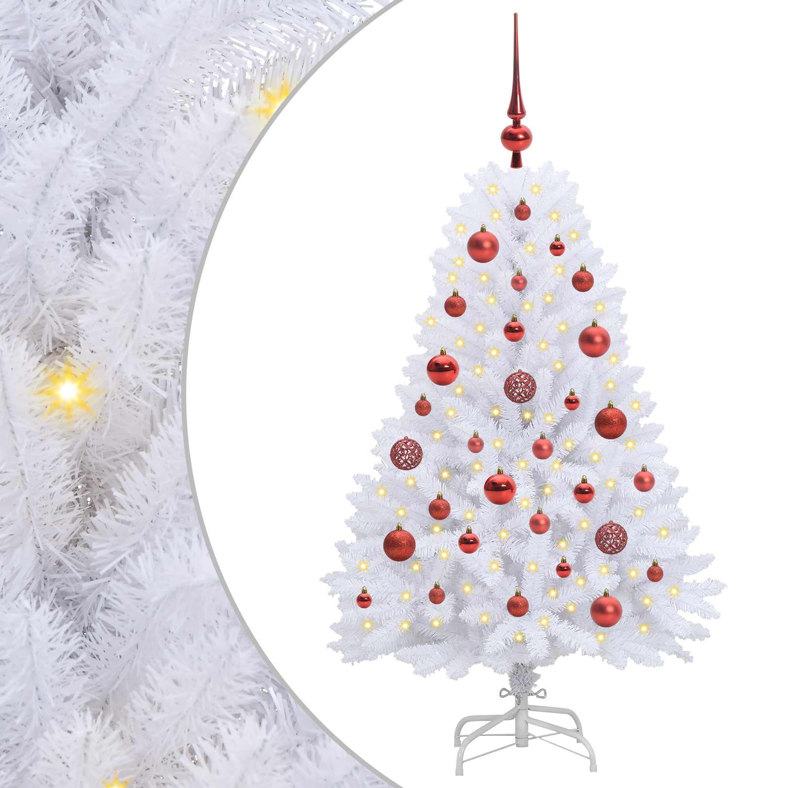 Kunstigt Hinged Juletræ med 150 LED'er Hvid 120 cm PVC og Stål