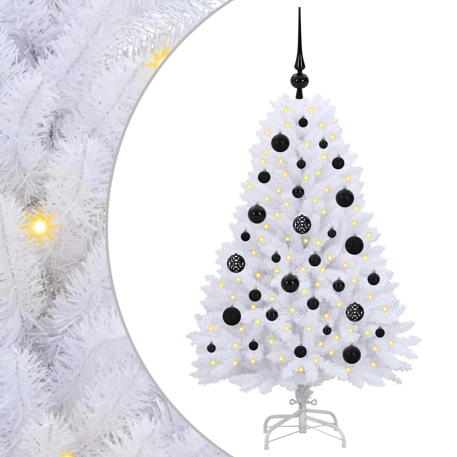 Kunstigt Hinged Juletræ med 150 LED'er Hvid 120 cm PVC og Stål