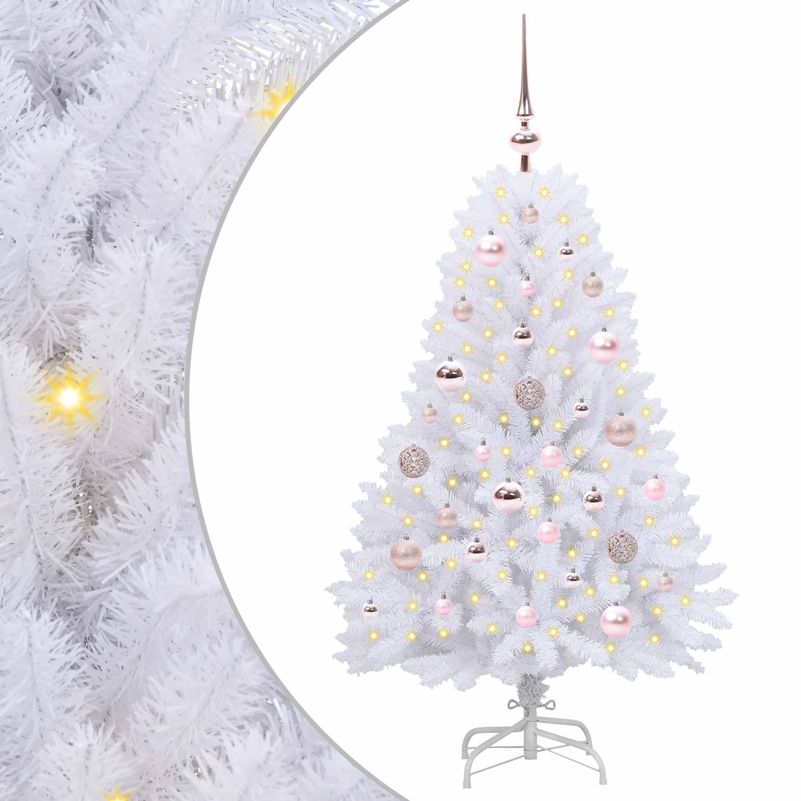 Kunstigt Hinged Juletræ med 150 LED'er Hvid 120 cm PVC og Stål