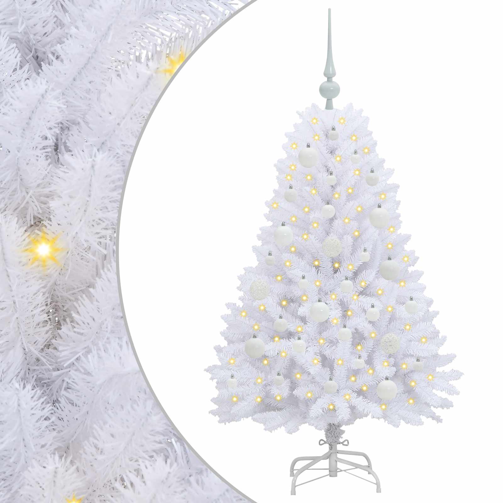 Kunstigt Hinged Juletræ med 150 LED'er Hvid 120 cm PVC og Stål