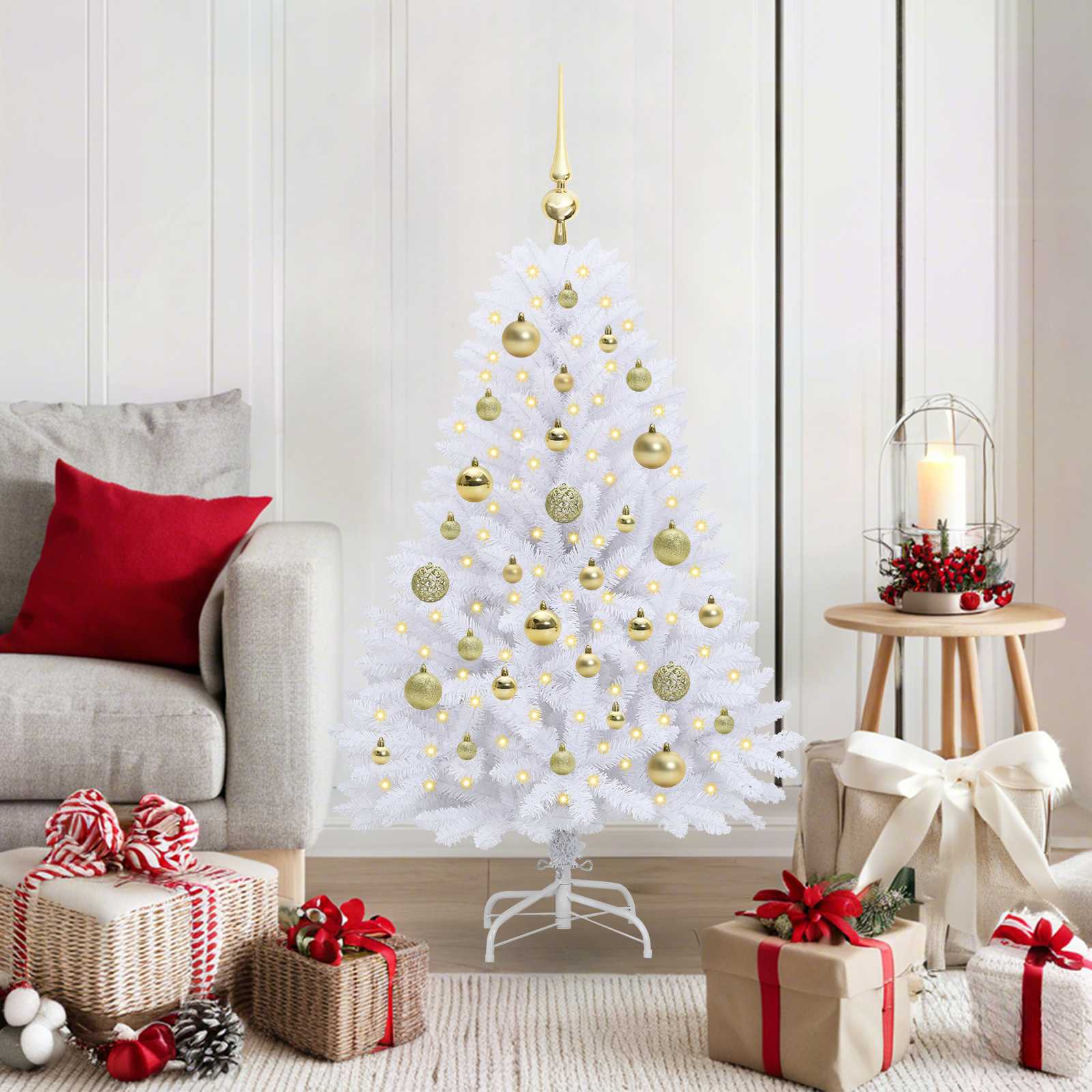 Kunstigt Hinged Juletræ med 150 LED'er Hvid 120 cm PVC og Stål