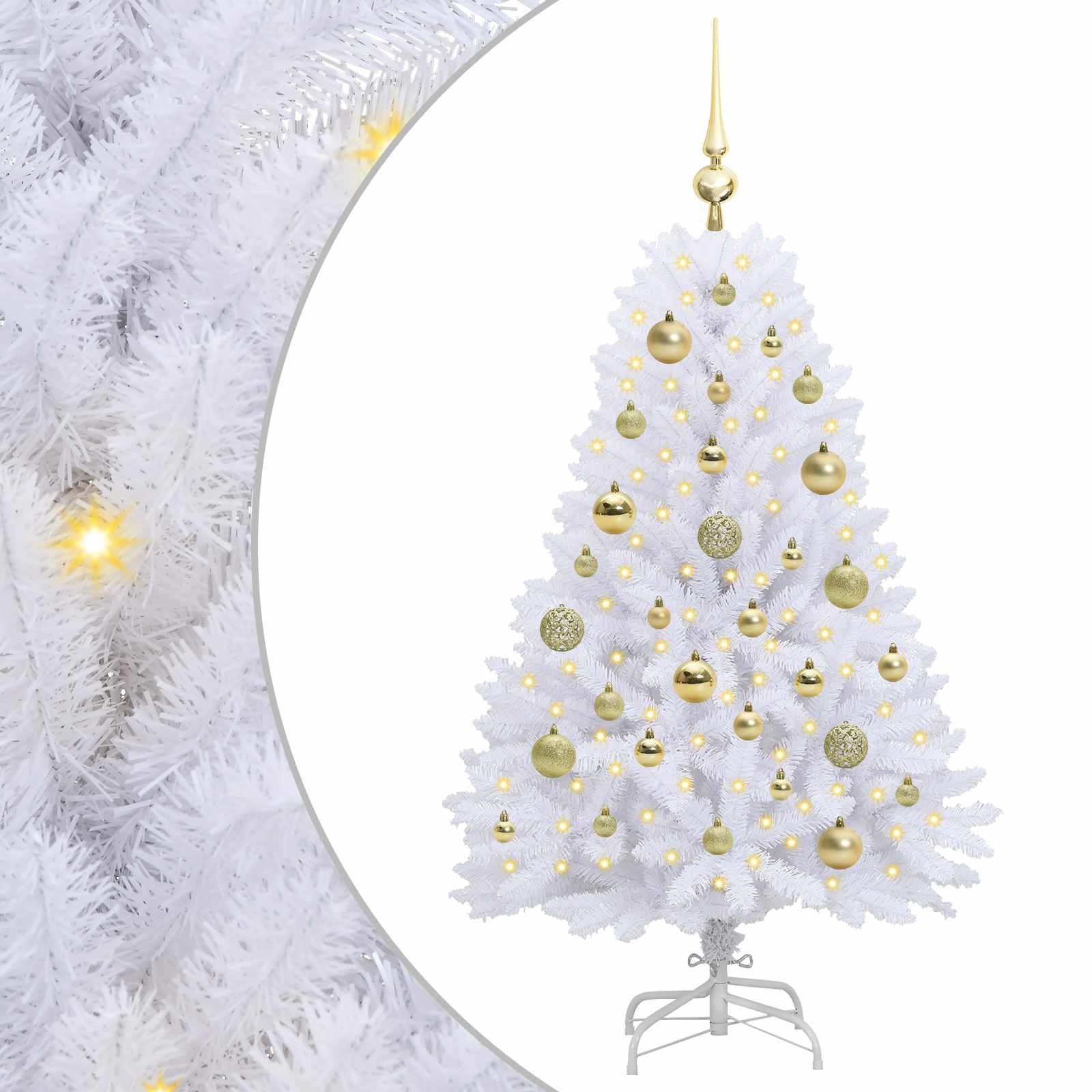Kunstigt Hinged Juletræ med 150 LED'er Hvid 120 cm PVC og Stål
