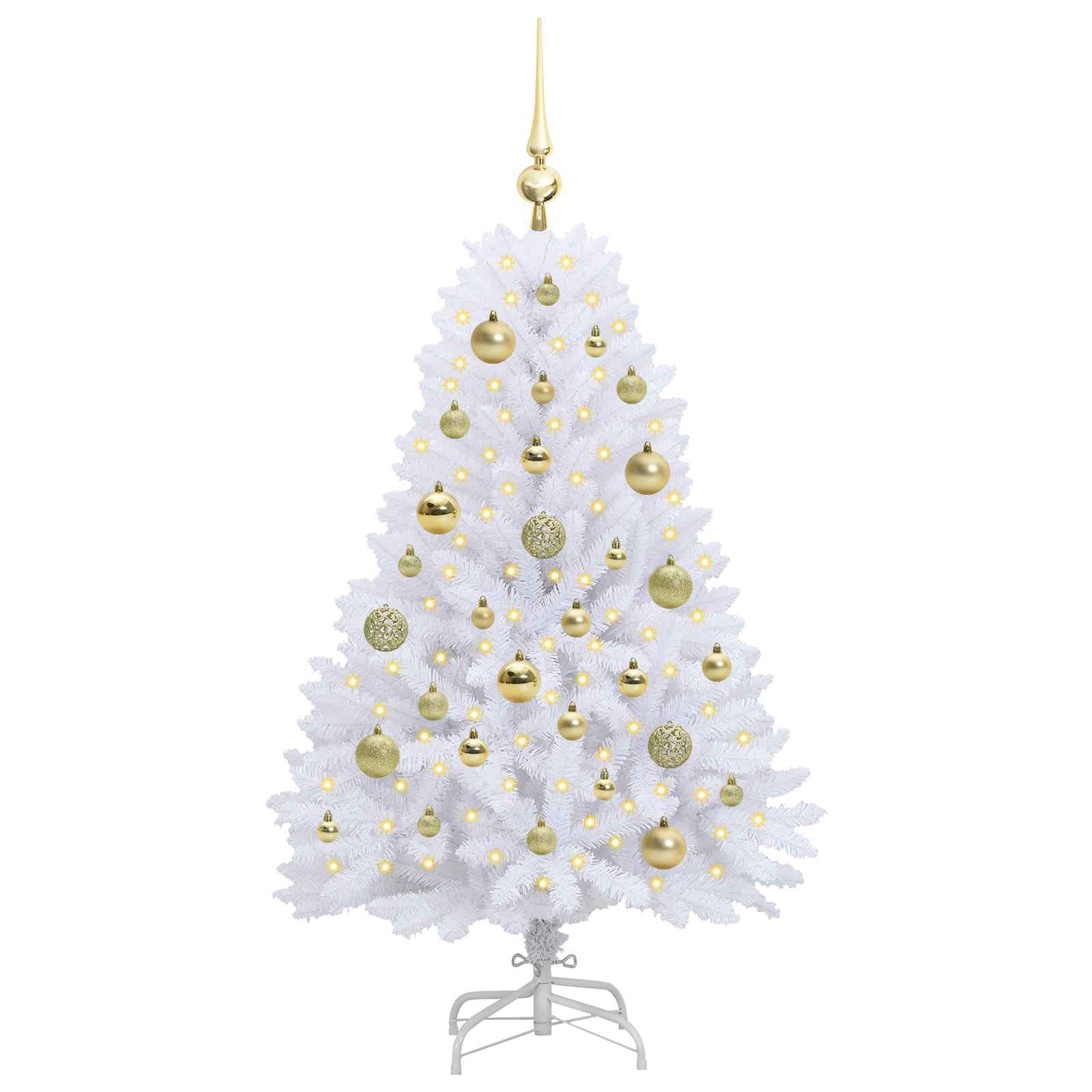 Kunstigt Hinged Juletræ med 150 LED'er Hvid 120 cm PVC og Stål