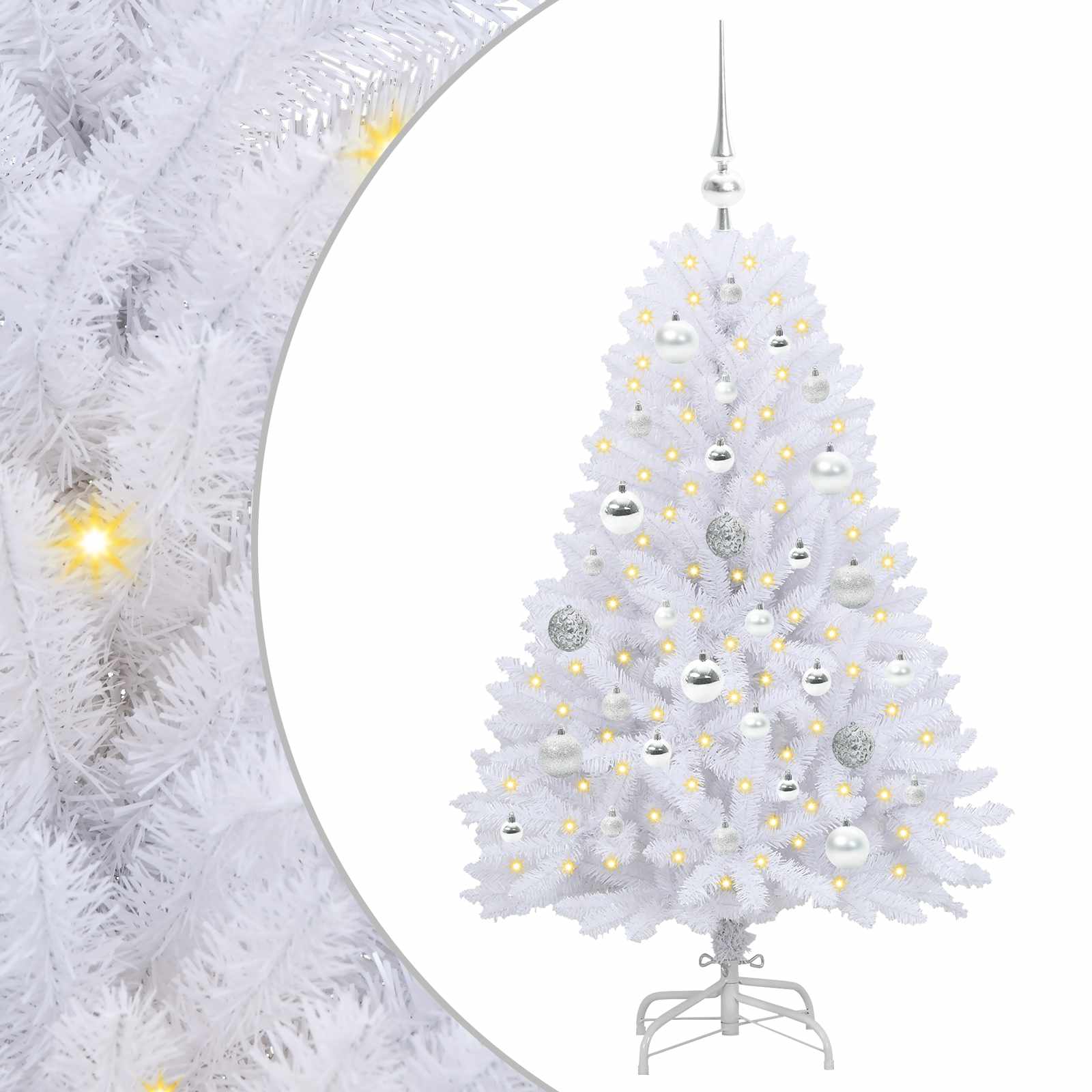 Kunstigt Hinged Juletræ med 150 LED'er Hvid 120 cm PVC og Stål