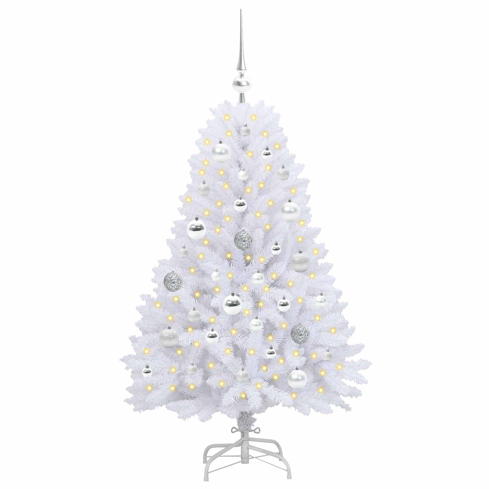 Kunstigt Hinged Juletræ med 150 LED'er Hvid 120 cm PVC og Stål