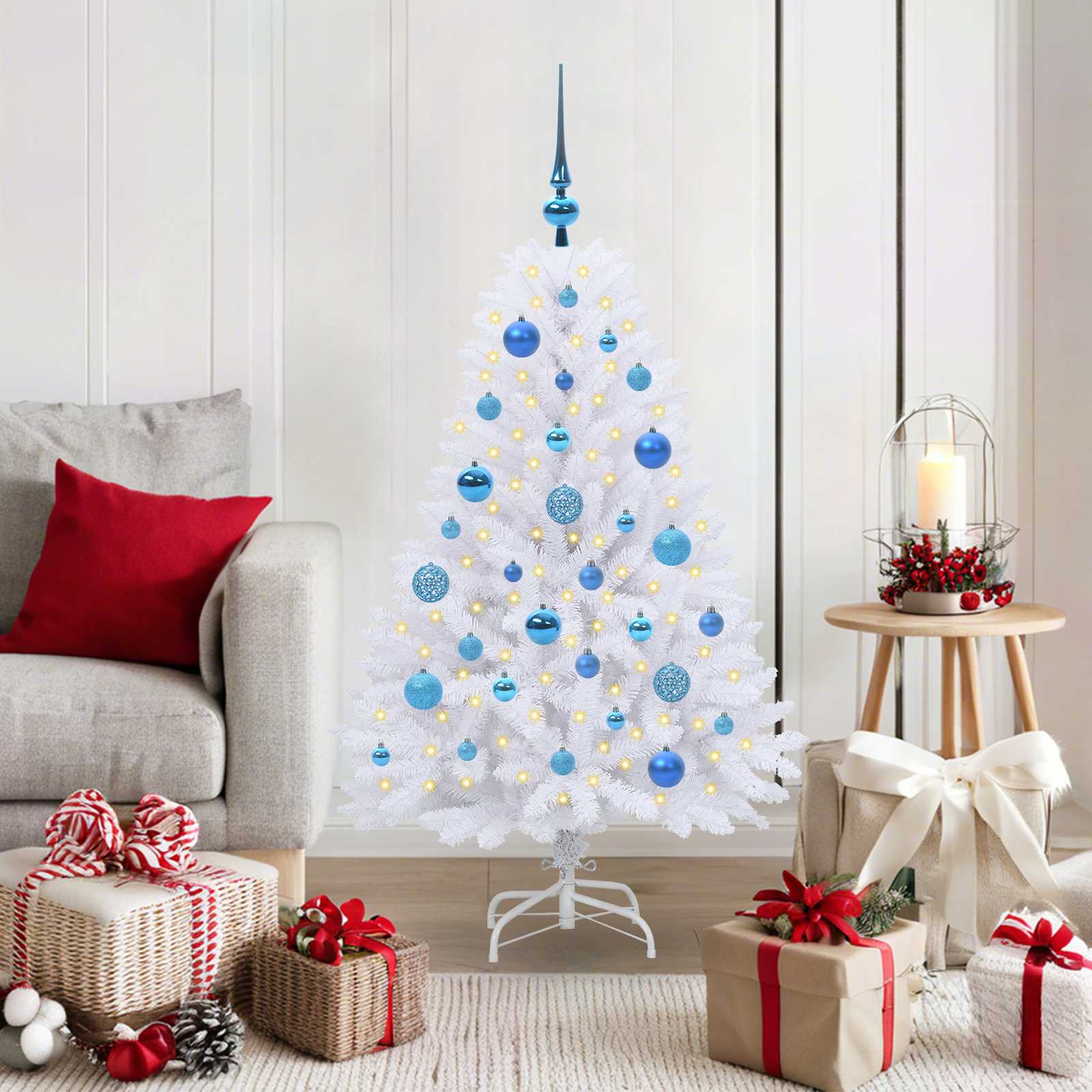 Kunstigt Hinged Juletræ med 150 LED'er Hvid 120 cm PVC og Stål