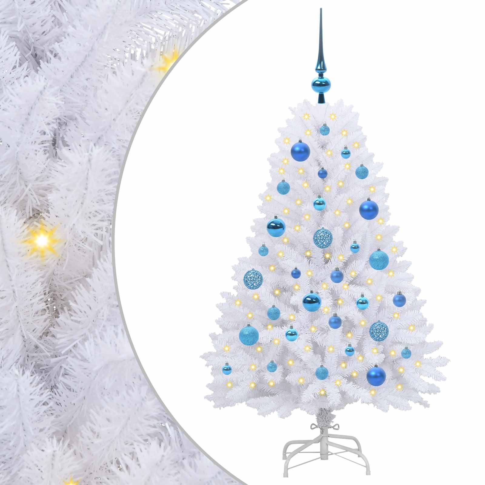 Kunstigt Hinged Juletræ med 150 LED'er Hvid 120 cm PVC og Stål